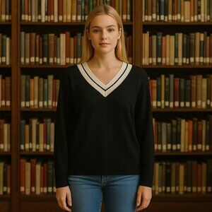 Talbots Wool Blend V-Neck Pullover Sweater Academia Old Money Cozy Holiday S